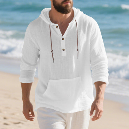 Mens Long-sleeve T-shirt Loose-fitting Casual Minimalist Hoodie