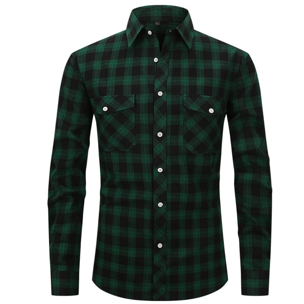 Classic Men's Plaid Shirt With Pockets - Long Sleeve Casual Button Down For Work & Outdoor