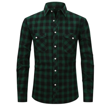 Classic Men's Plaid Shirt With Pockets - Long Sleeve Casual Button Down For Work & Outdoor