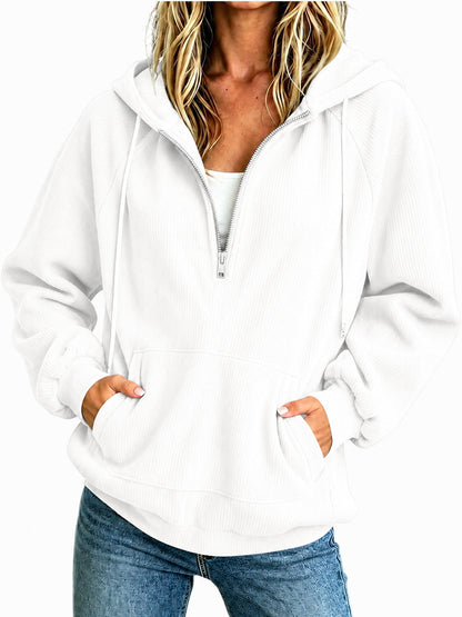 Womens Loose-fit Long-sleeve Half-zip Hooded Sweatshirt
