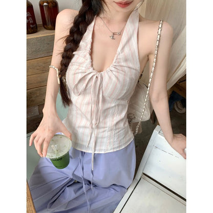 Womens French-style Halter-Neck Striped Camisole