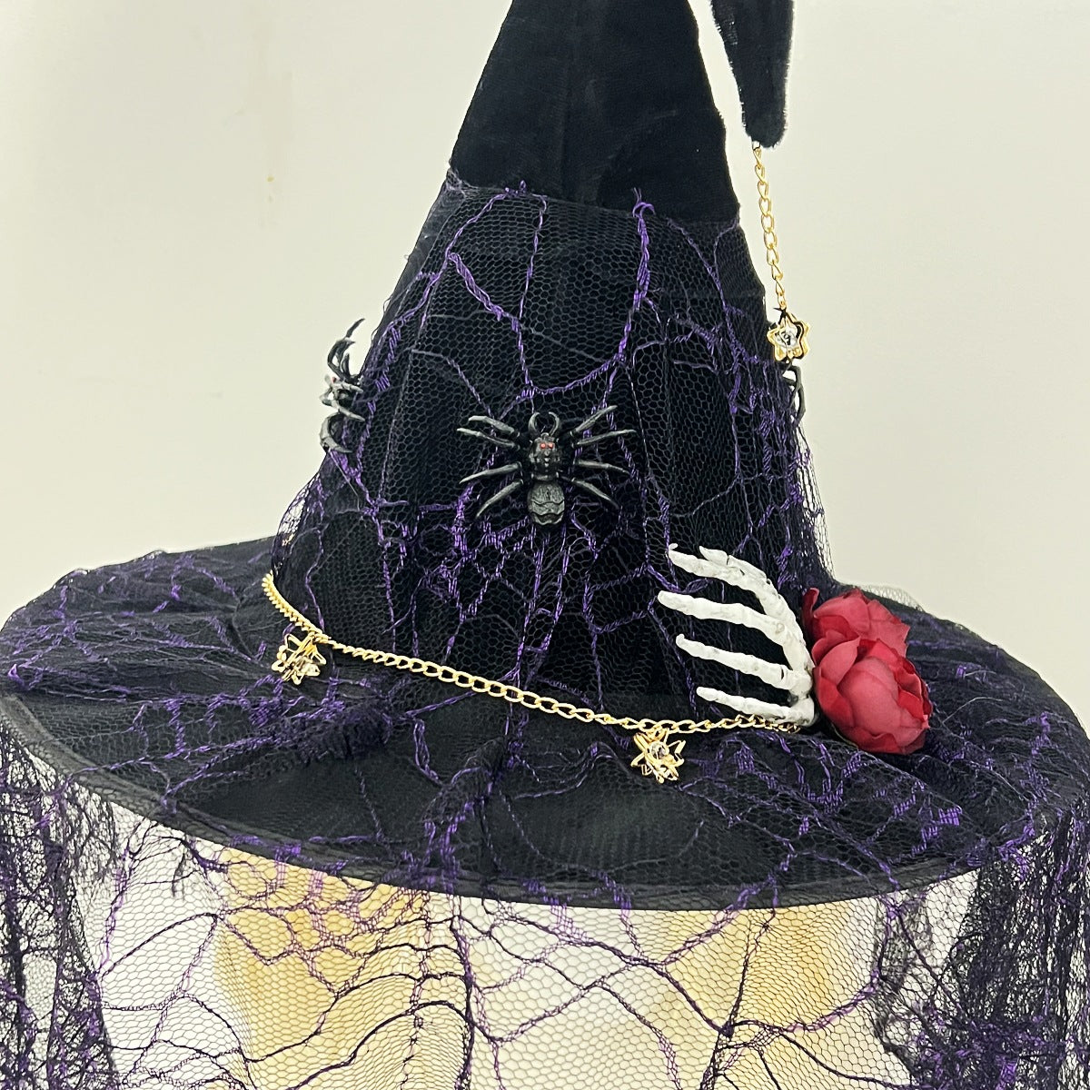 Halloween Witch Hat Vintage Lace Veil Cap