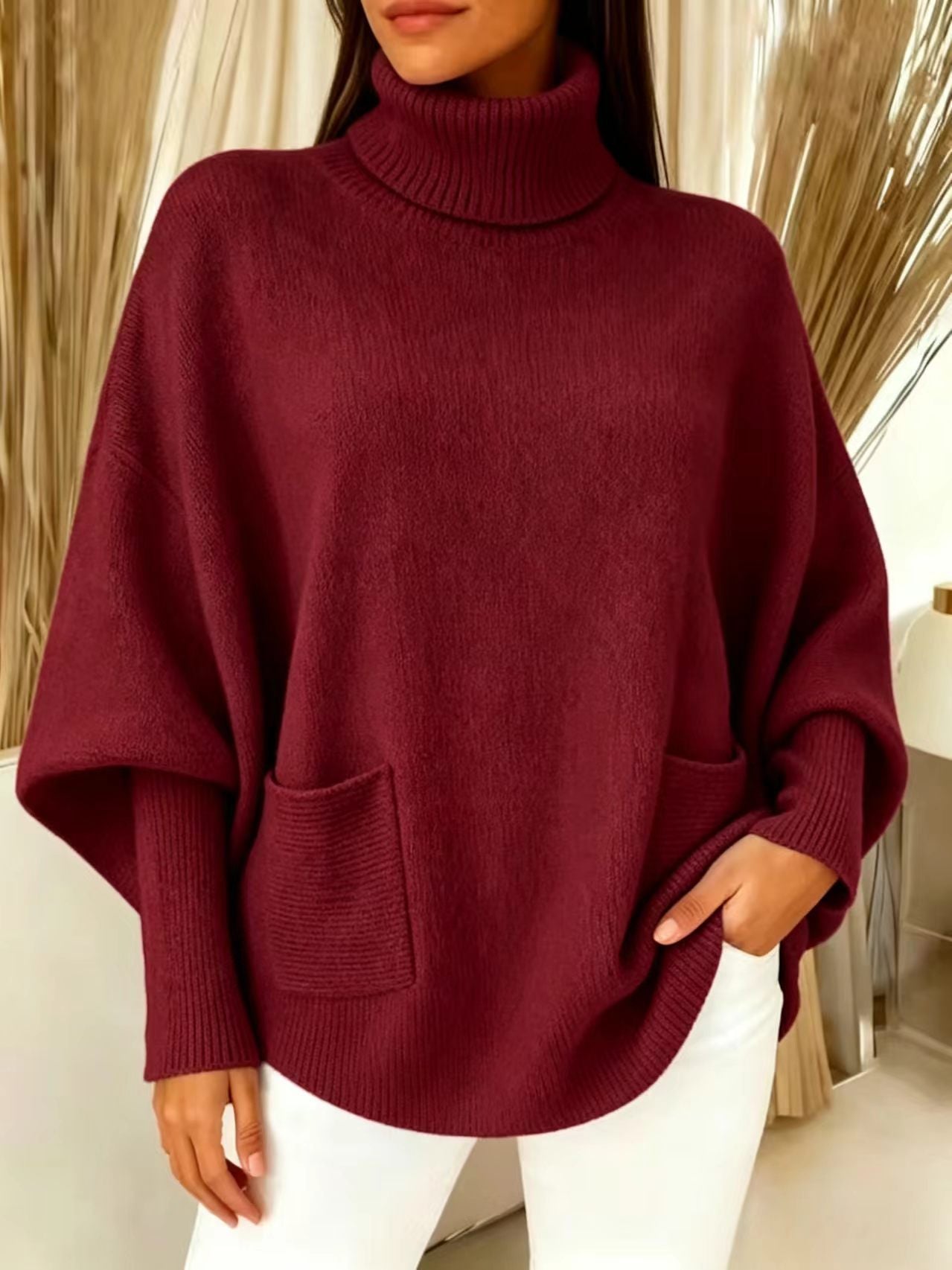 Fashionable Solid-Color Long-Sleeve Turtleneck Sweater For Women