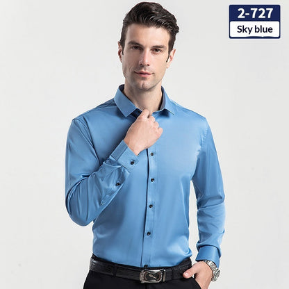 Elegant Business Formal Solid-color Long-sleeve Mens Shirt