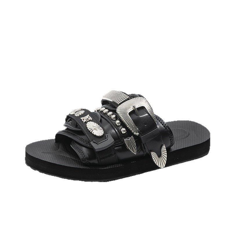 Silver-studded Casual Lightweight Platform Outdoor Slippers