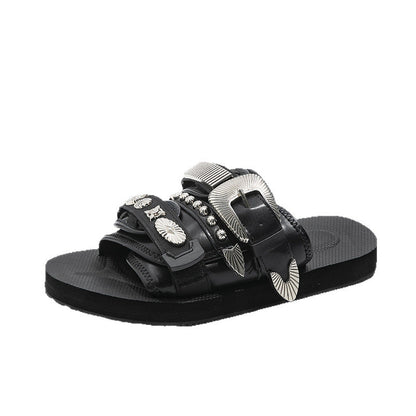 Silver-studded Casual Lightweight Platform Outdoor Slippers