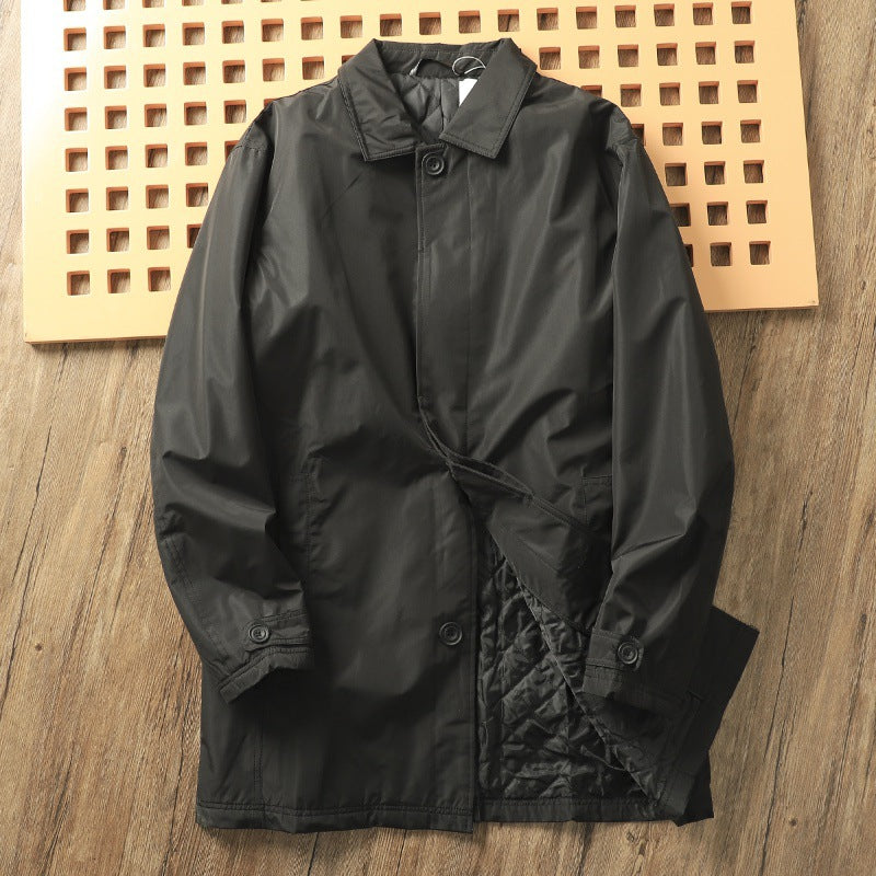 Men's Windproof Waterproof Thickened Thermal Quilted Mid-length Trench Coat