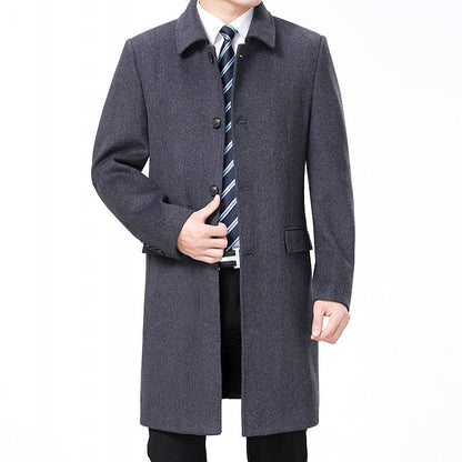 Mens Casual Long Wool Coat