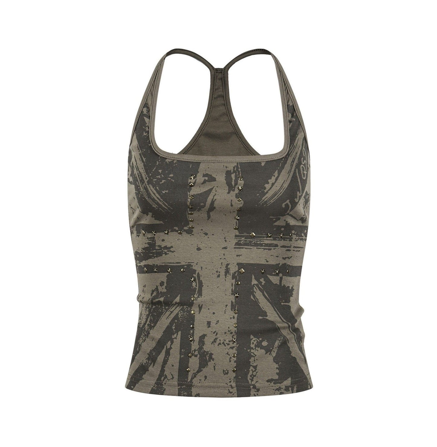 Cross-printed Studded Halter Vest Figure-hugging Sexy Sleeveless Top