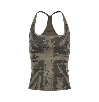 Cross-printed Studded Halter Vest Figure-hugging Sexy Sleeveless Top