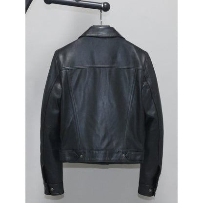 Womens Slim-fit Short Full-Grain Sheepskin Leather Jacket