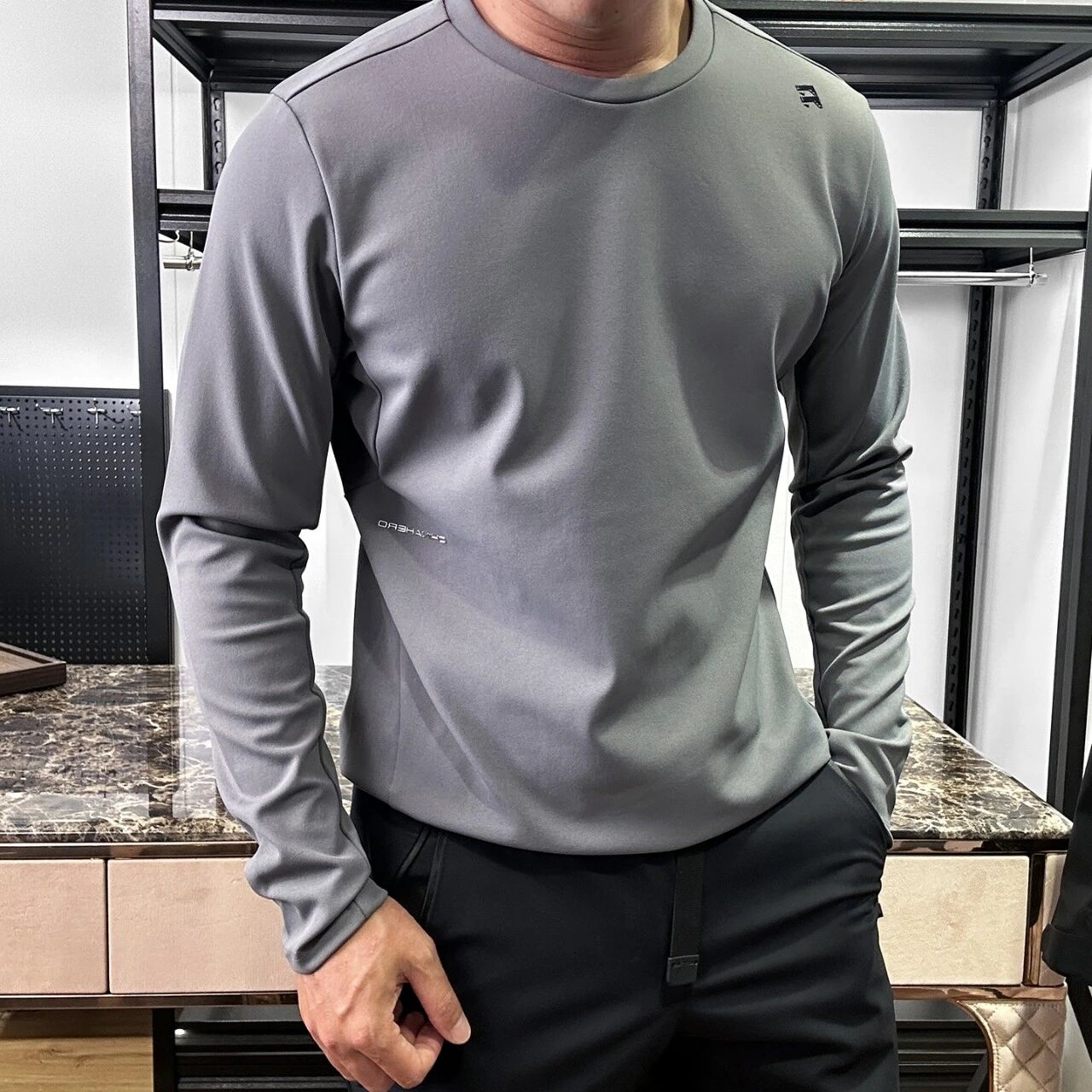 Men's Crew Neck Quick Dry Long Sleeve T-Shirt Breathable Moisture Wicking Athletic Running Workout Tee Lightweight Outdoor Sports Casual Base Layer Top