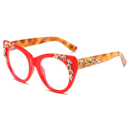 Rimless Floral-patterned Rhinestone Tortoiseshell-frame Sunglasses