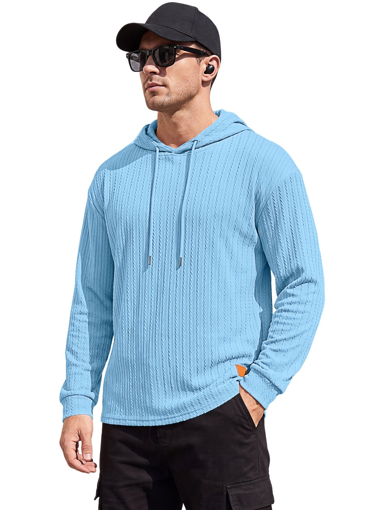 Textured Cable Knit Hooded Polo Shirt For Men, Spring & Autumn Cross-border Independent Station Item, Loose Quick-Dry Casual Knit Sweatshirt For Foreign Trade