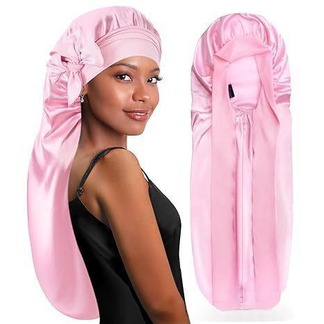 Long Double-layer Silk Sleep Cap Long-tube Hat With Elastic Brim Made From Mulberry Silk