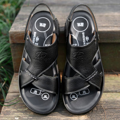 Mens Beach Shoes Genuine Leather Mens Sandals, New-style Casual Non-slip Slippers