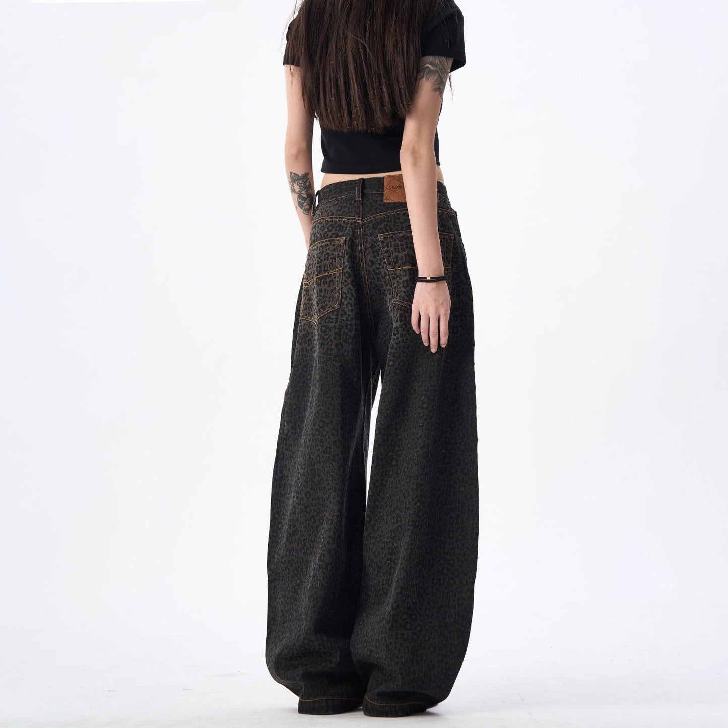 Retro Leopard-Print Bootcut Jeans For Women