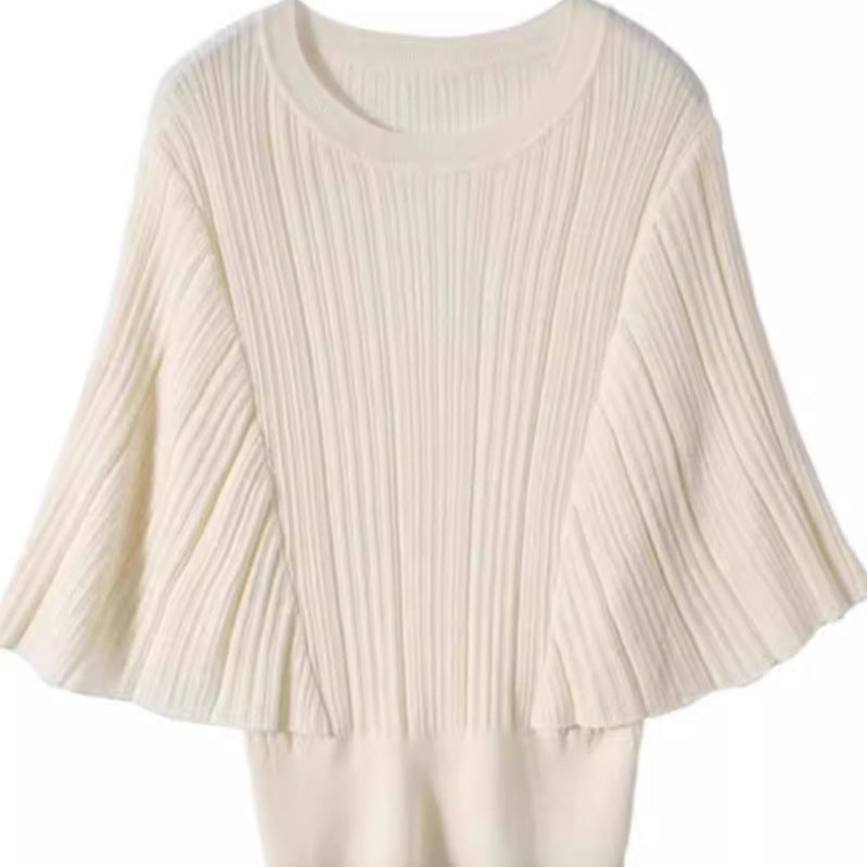 Womens French-style Batwing-sleeve Knit Short-sleeve Top