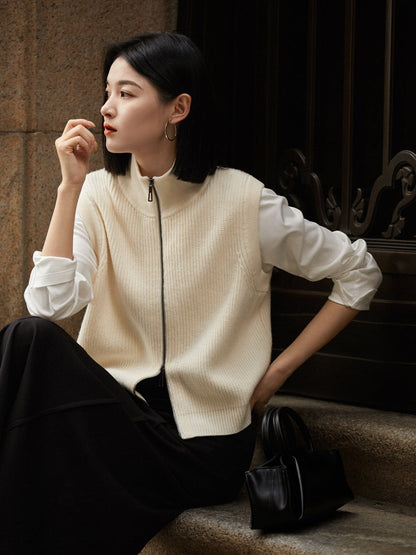 Women's Wool Loose-Knit Cardigan Vest