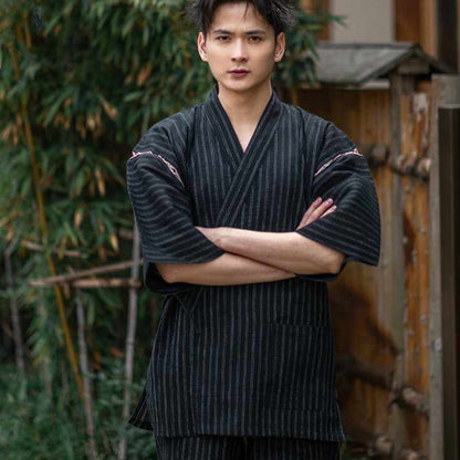 Mens Portable Striped Printed Loungewear Pajama Set