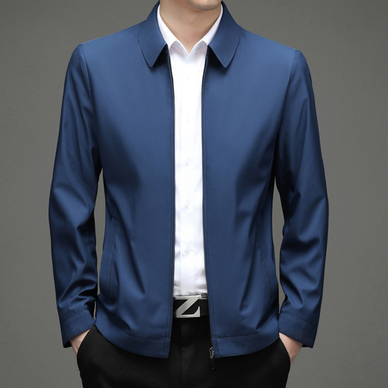 Men's Business-Casual Solid-Color Zip-Up Jacket