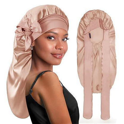 Long Double-layer Silk Sleep Cap Long-tube Hat With Elastic Brim Made From Mulberry Silk