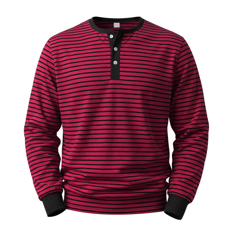 American-style Vintage Striped Long-sleeve Mens Top