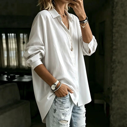 Casual Lapel Long-sleeve Shirt Fashionable Womens Wear