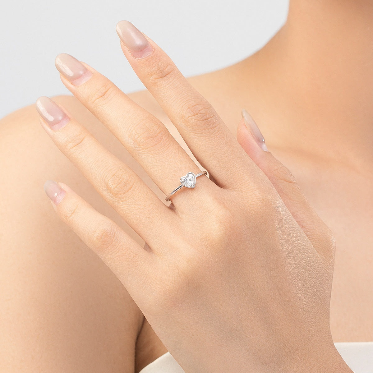 S925 Sterling Silver Heart Engagement Ring