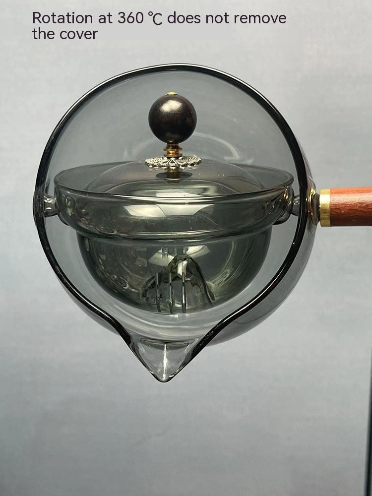 Rotary Glass Teapot with Infuser and Wooden Handle