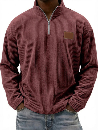 Mens Retro Corduroy Fashion Embroidered Pullover With A Stand-up Collar