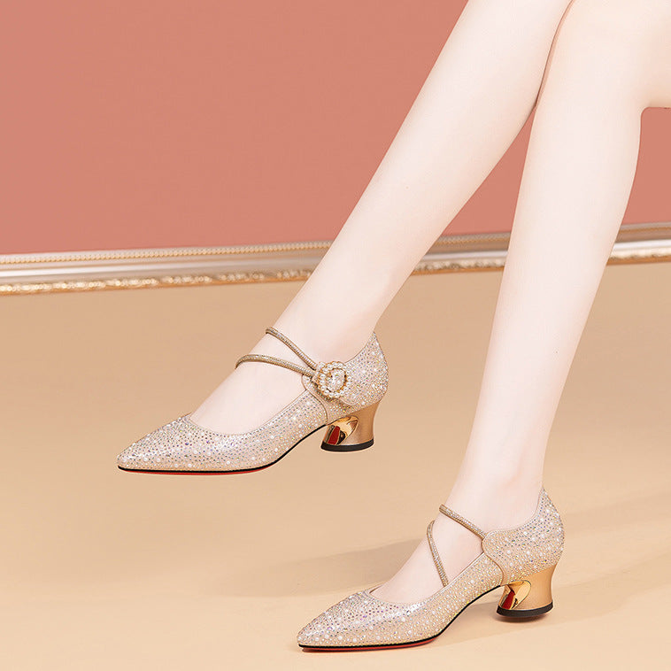 New Rhinestone-embellished Chunky-heel Pumps For Women
