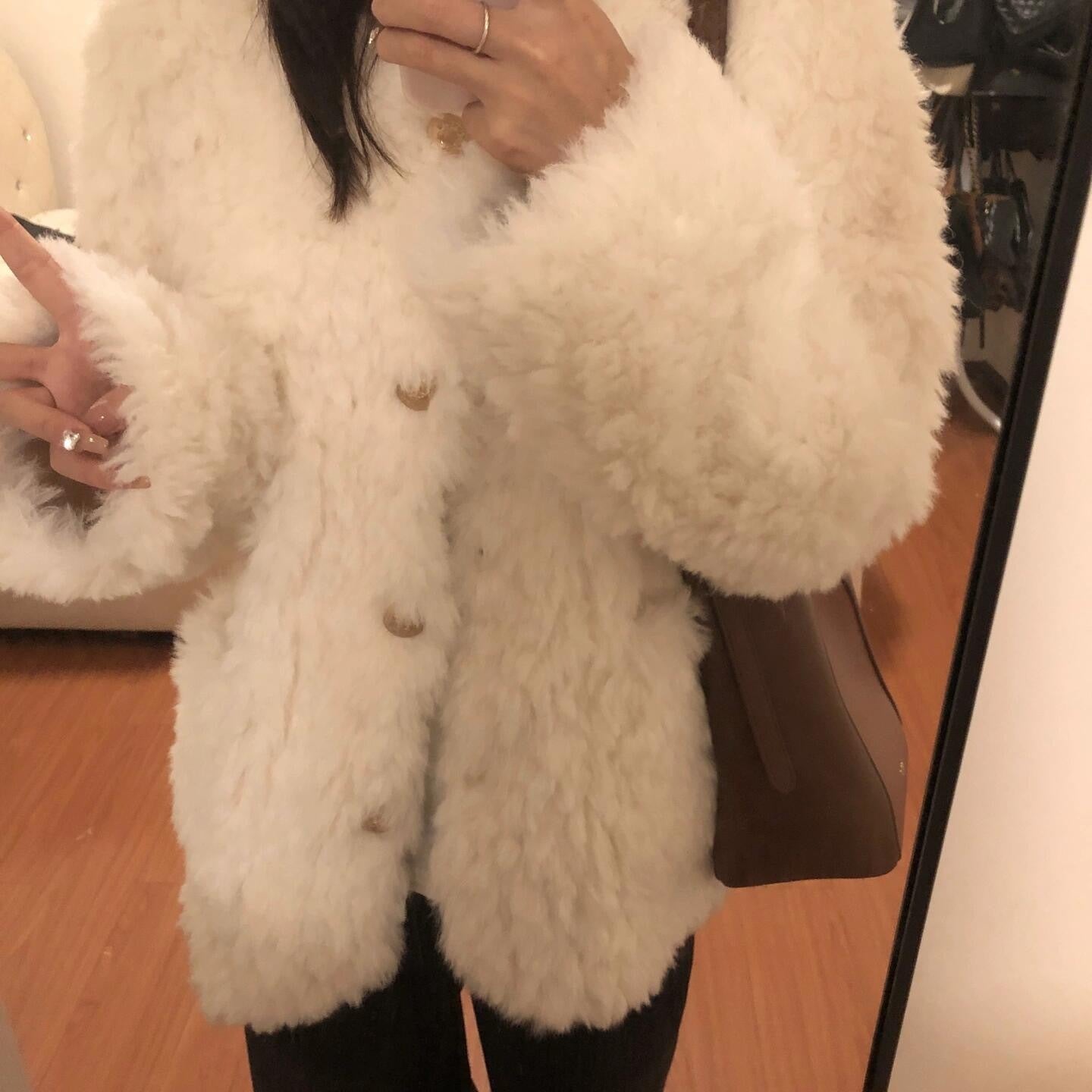 Womens Thickened Cotton-padded Coat With Lambswool Lining