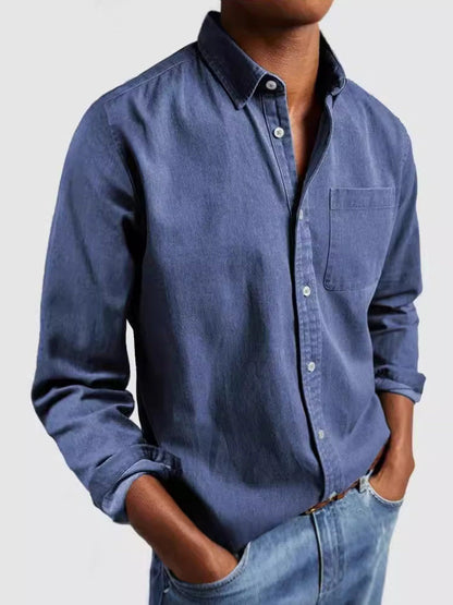 Cross-border Amazon Foreign Trade Europe And The United States Men's New Lapel Solid Color Shirt Men's Retro Long Sleeve Shirt