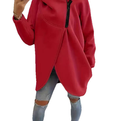 Womens Solid-color Long-sleeve Casual Hooded Sweatshirt