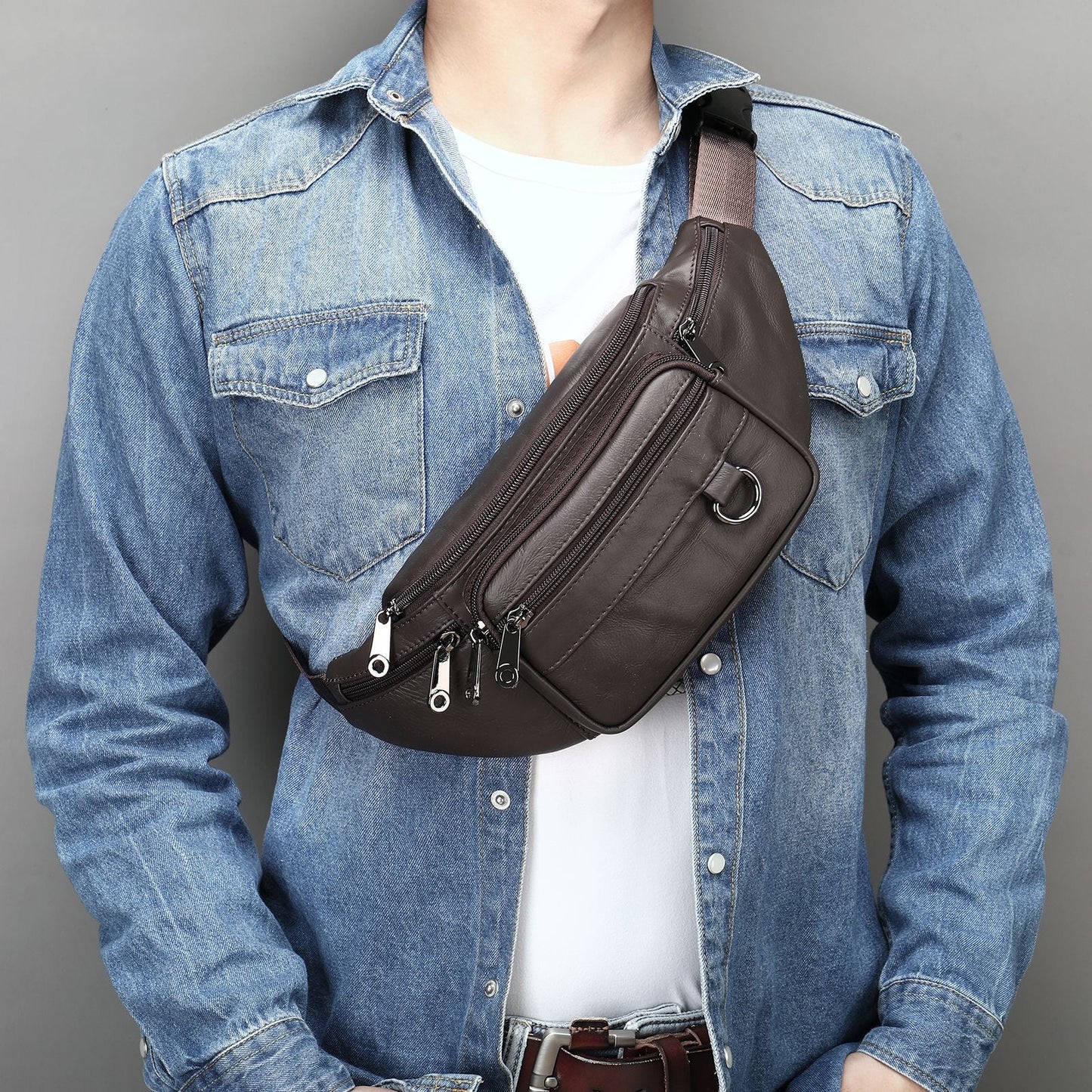 High-end Full-grain Leather Chest Bag