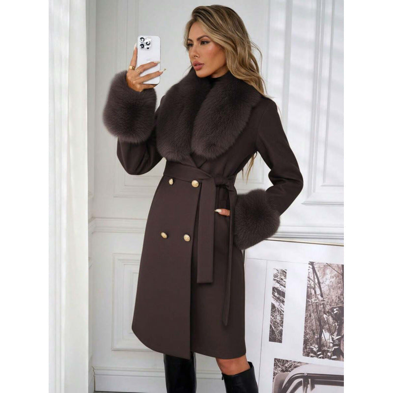 Elegant Double-breasted Trench Coat With A Tie Belt