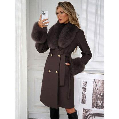 Elegant Double-breasted Trench Coat With A Tie Belt