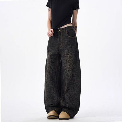 Retro Leopard-Print Bootcut Jeans For Women