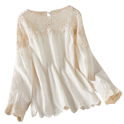 Apricot Lace Hollow-Out Blouse Womens Top