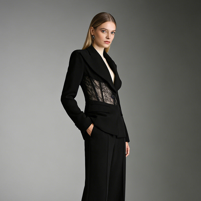 Lace Boning Waist-Cinching Blazer For Women