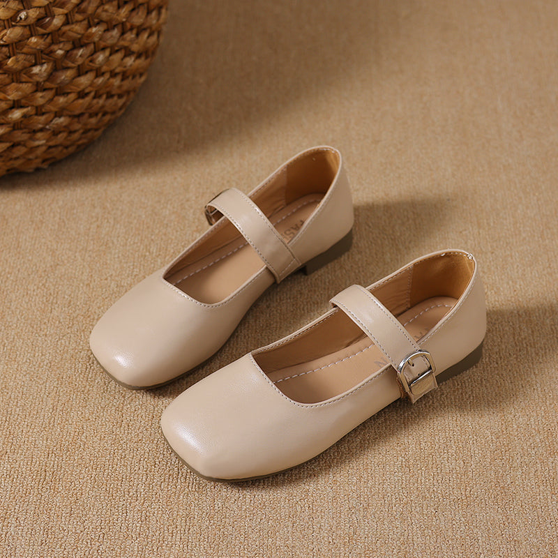 Women's Square Toe Vintage Low Cut Mary Jane Flats, 2026 Spring Autumn New Arrival, Elegant Commuter Fashion Buckle Strap Dress Shoes