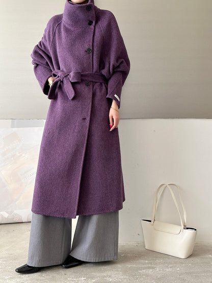 Womens Knee-length Oversized Double-faced Wool Coat
