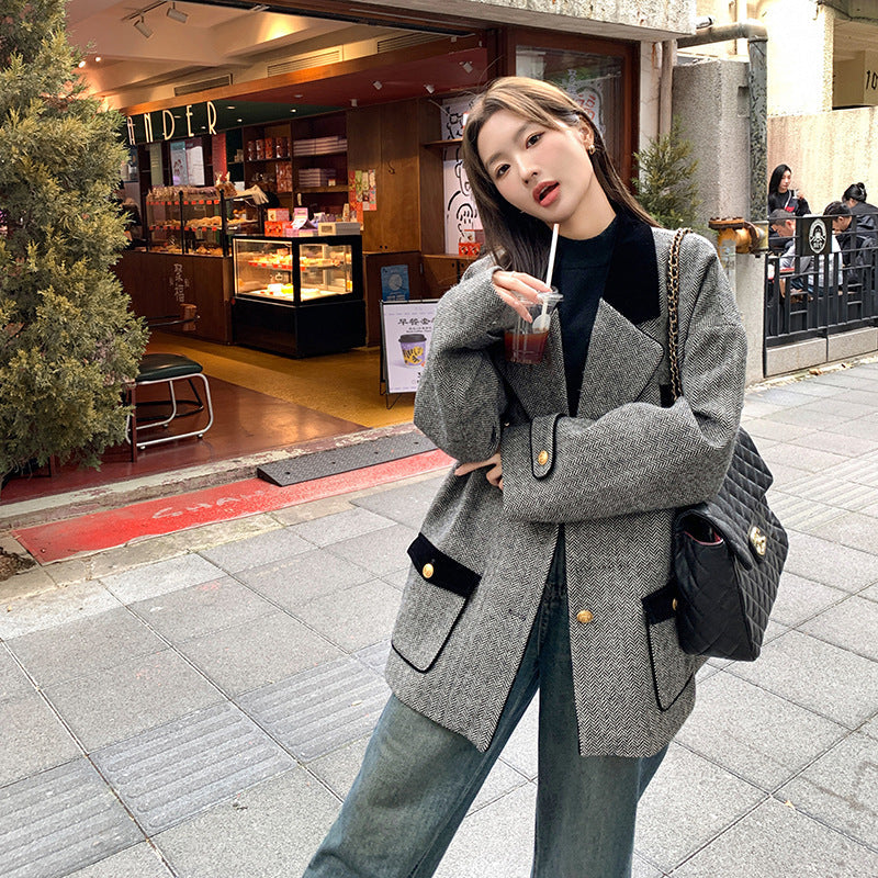 Gray Niche Design Wool Blazer For Women