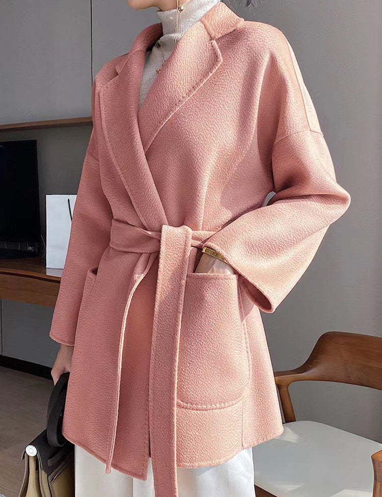 Mid-length Double-faced Wool Belted Coat