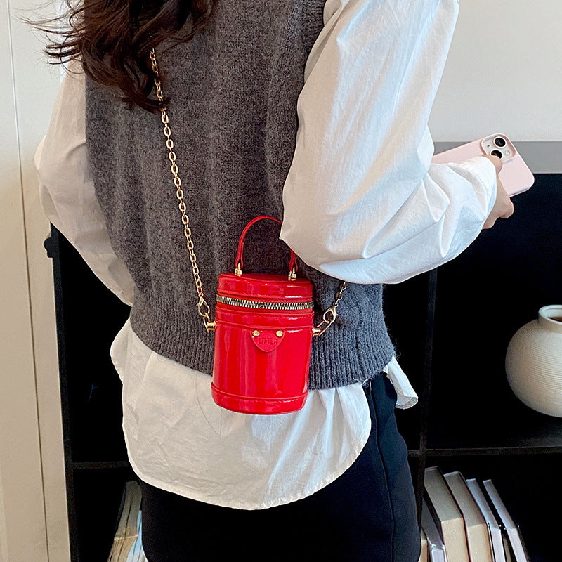 Leather Fashion Candy Color Cylindrical Bucket Bag