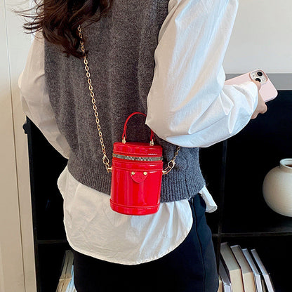 Leather Fashion Candy Color Cylindrical Bucket Bag