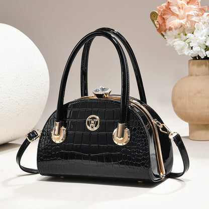 Womens Gold-trimmed Handbag Light-luxury Glossy-leather Shell Bag