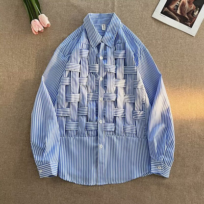 Long-sleeved Niche-style Knitted Striped Blouse Cardigan