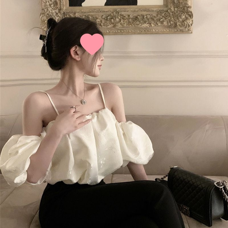 Sexy Off-shoulder Puff-sleeve Tea-length Strap Dress For Women